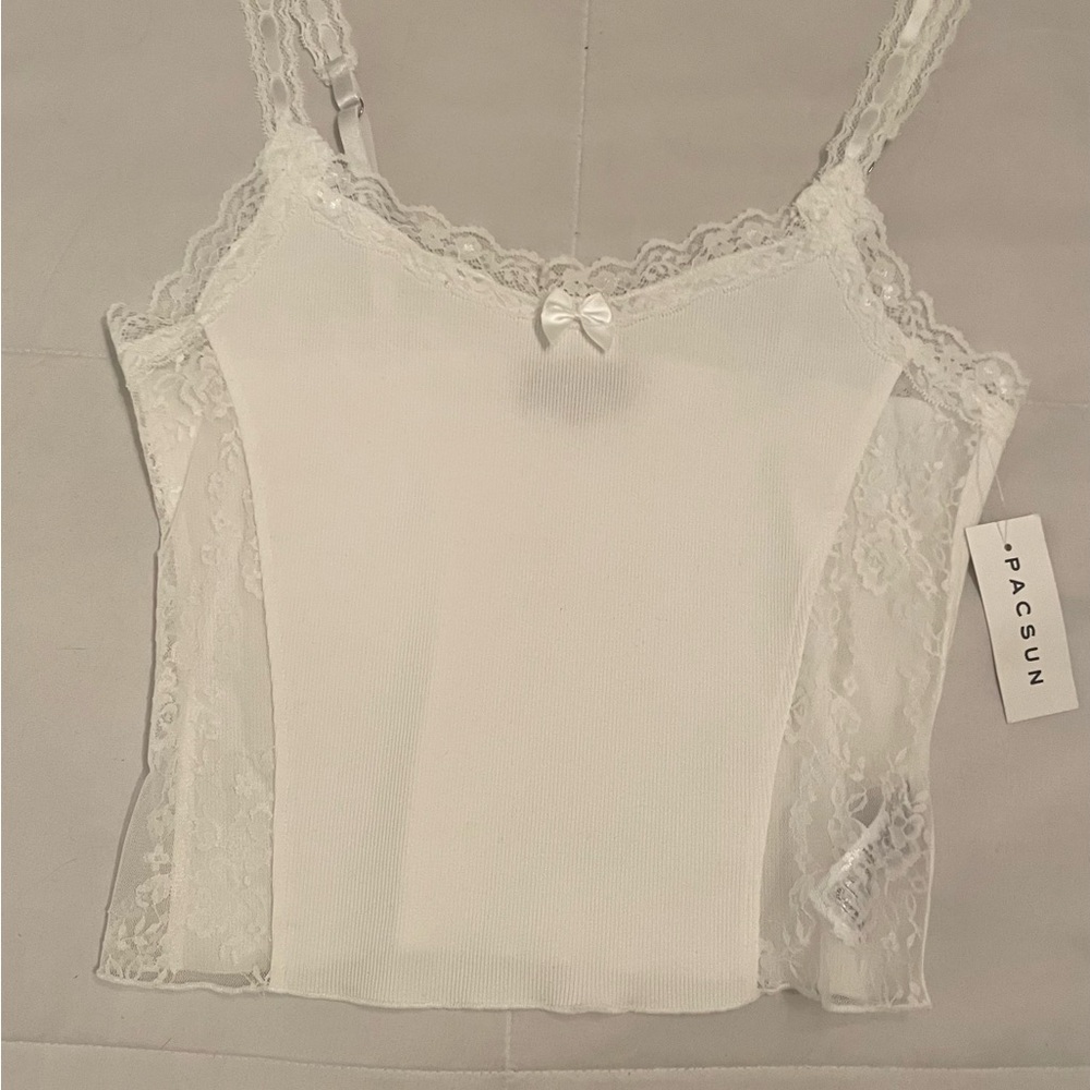 PacSun White Lace Trim Tank Top